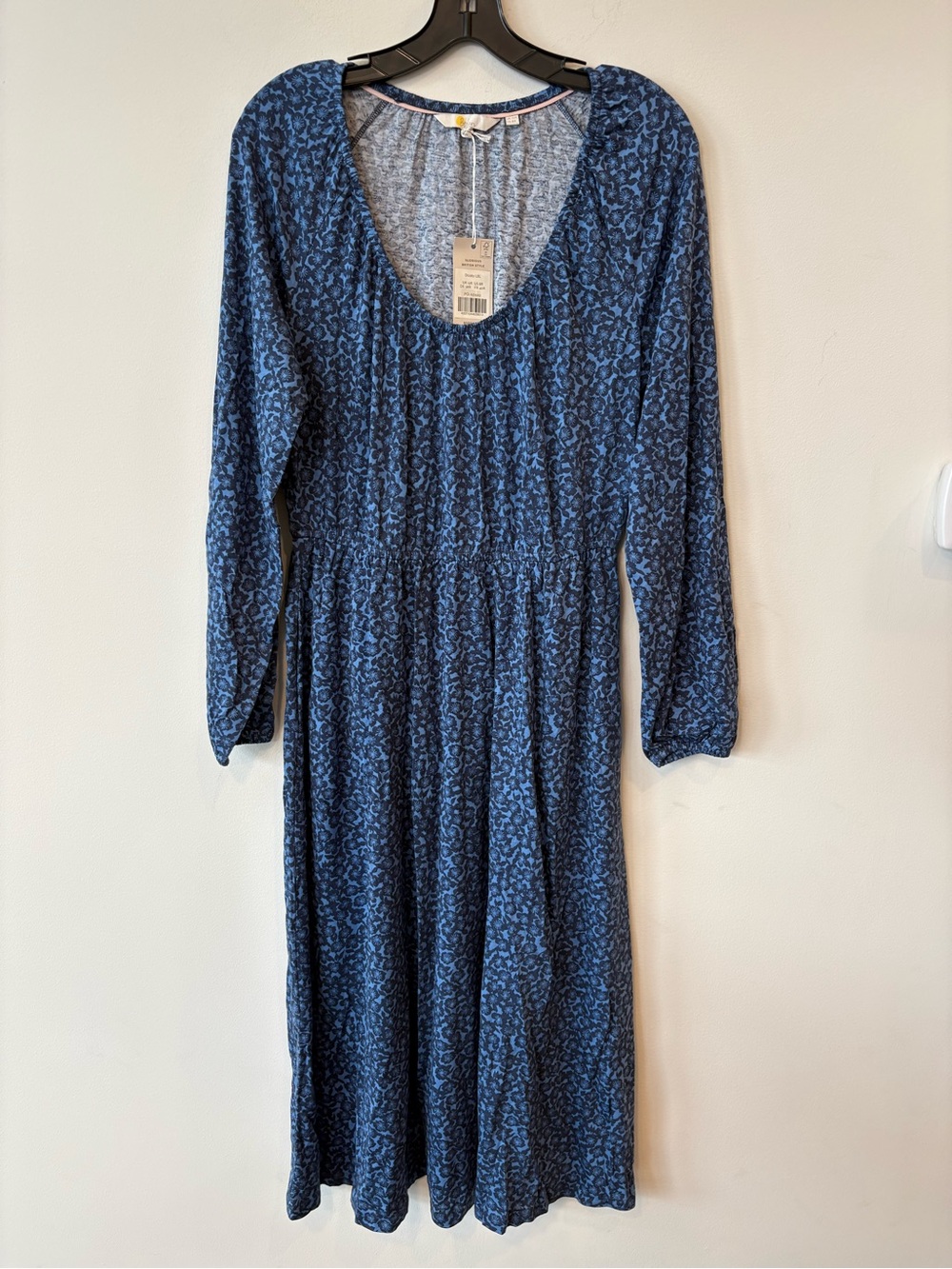 BODEN Jersey Blue Floral Long Sleeve Midi Dress NEW 8